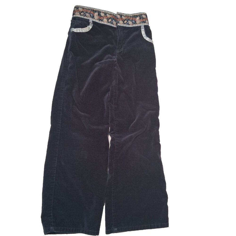 Vintage Y2K Mary Kate And Ashley Olson Velvet Pants Girls 6X Blue Floral Trim - Picture 1 of 11